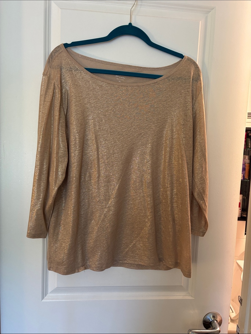Source Unknown Shimmery Gold Boatneck Long Sleeve Top